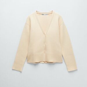 Zara Ribbed Knit Jacket Sweater Cardigan Ecru Small
